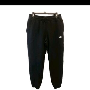 Champion Casual Black Fleece Joggers with White Logo Men's Size M